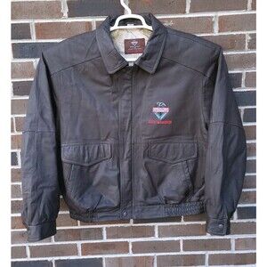 Handyman Club of America Life Member 100% Leather Bomber Jacket XXL Brown Zip